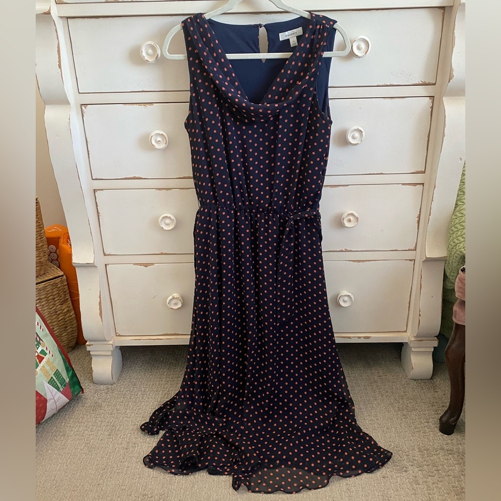 dressbarn Navy and Orange Polka Dot Dress
